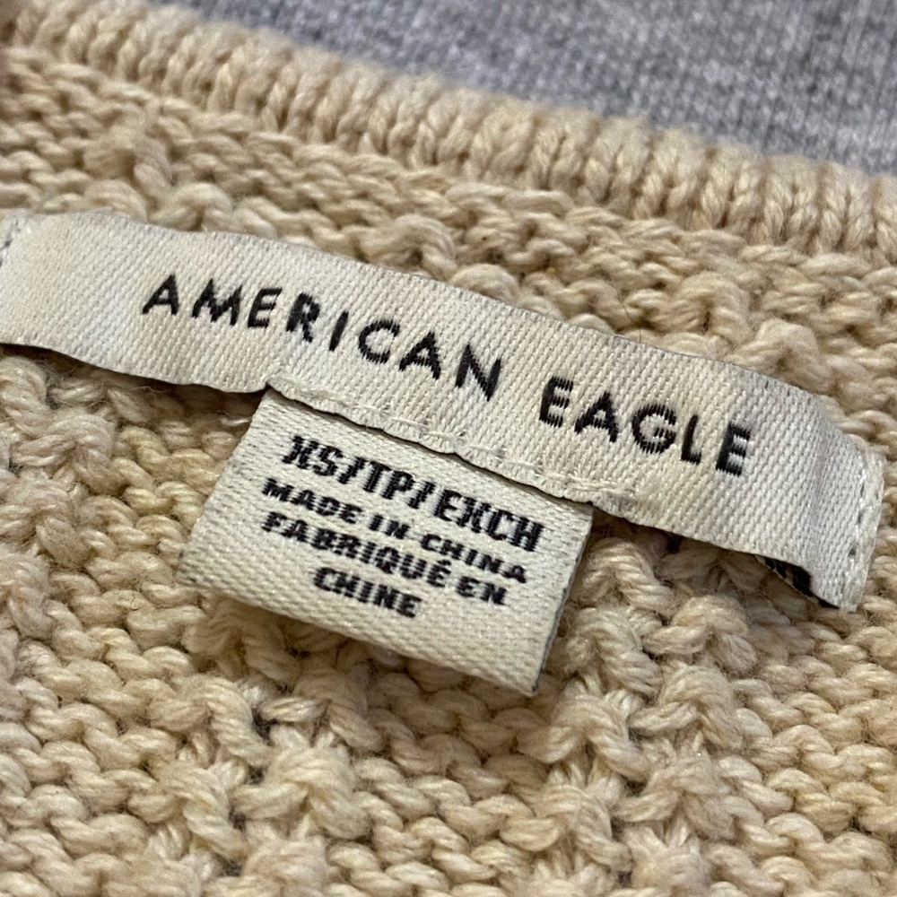American Eagle Cable Knit V-Neck Cropped Tank Top Beige XS Cotton Neutral Preppy - Picture 6 of 7